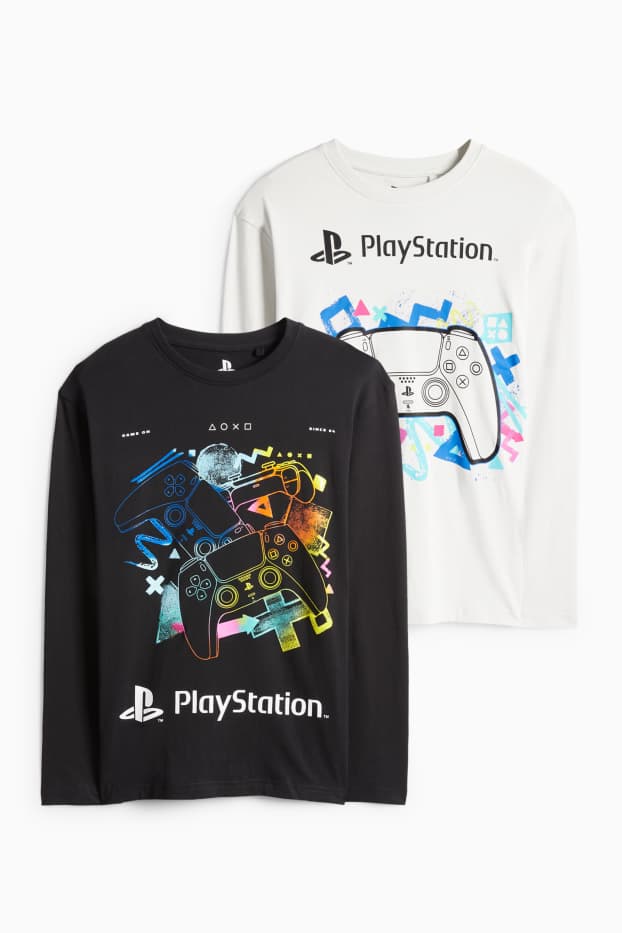 Děti - chlapci - Multipack 2 ks - PlayStation - tričko s dlouhým rukávem - černá/bílá