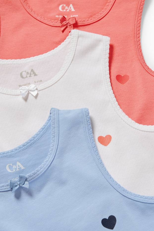 Enfants filles - Lot de 3 - cœurs - maillots de corps - bleu clair