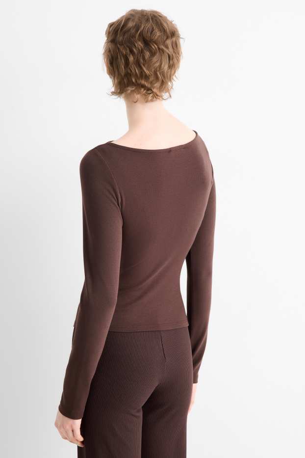 Femei - Tricou cu mânecă lungă - slim fit - maro închis