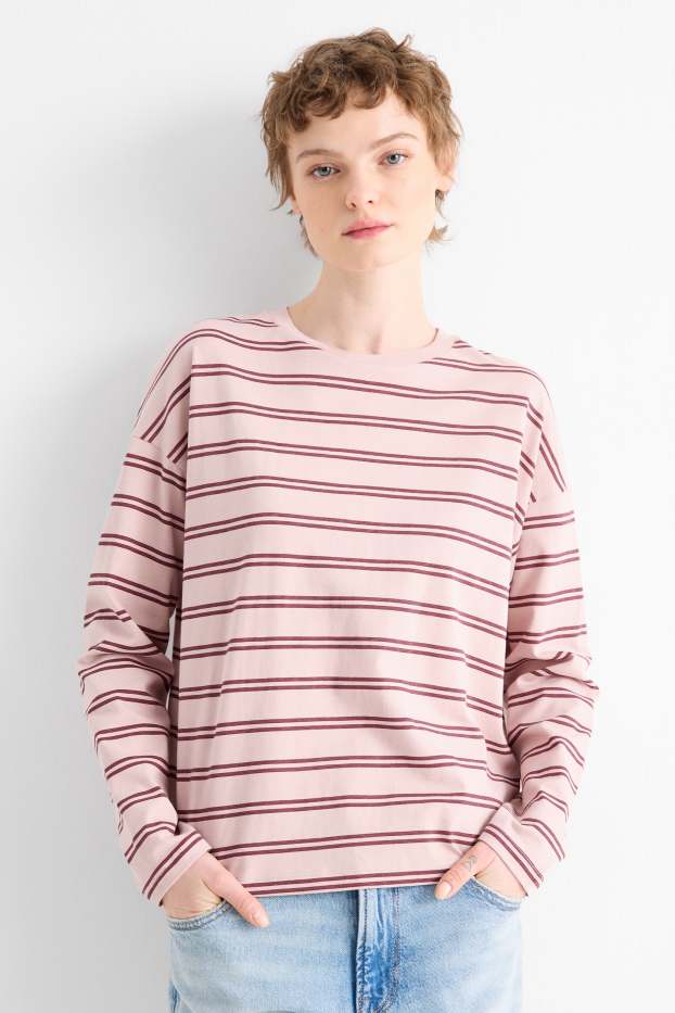 Femmes - Haut à manches longues - Oversize - à rayures - rose