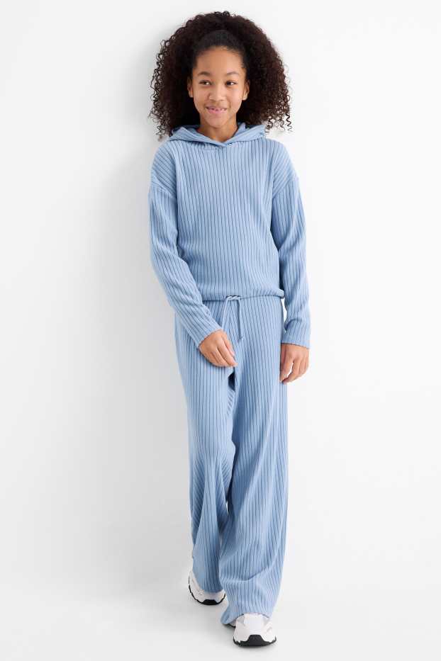 Kinder Mädchen - Set - Hoodie und Jogginghose - gerippt - 2 teilig - blau