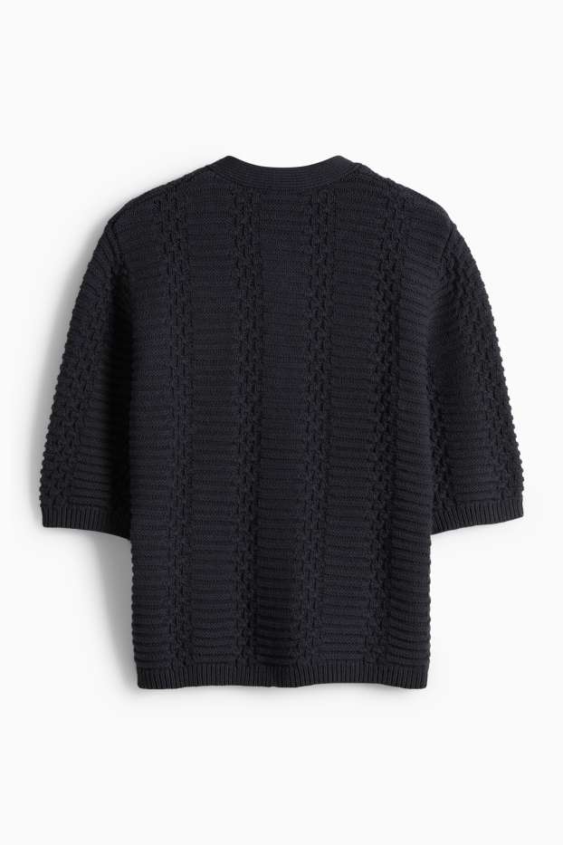 Dámské - Pletený kardigan - strukturovaný - tmavomodrá