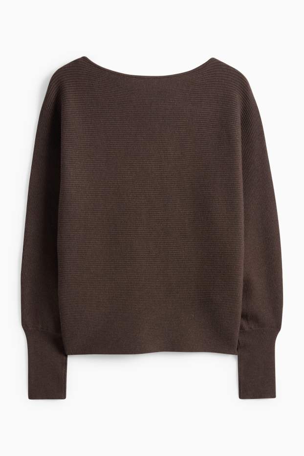Dámské - Svetr - žebrovaný - tmavohnědá