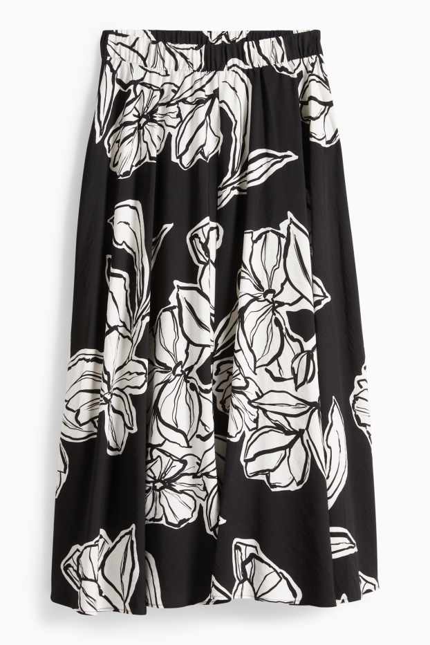 Dámské - Sukně - s květinovým vzorem - černá/bílá