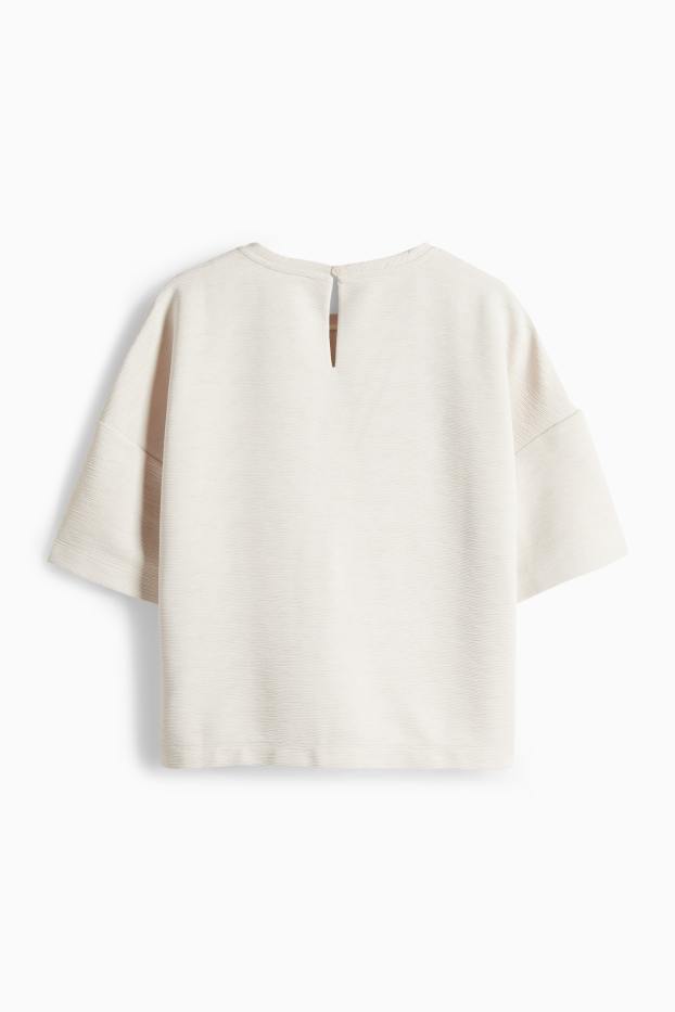 Femmes - T-shirt - regular fit - finition côtelée - beige clair