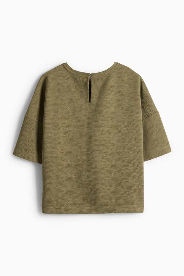 Dámské - Tričko - regular fit - žebrované - tmavozelená