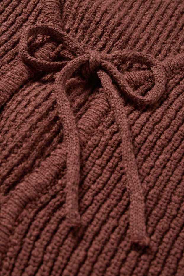 Women - Cardigan - ribbed - dark brown