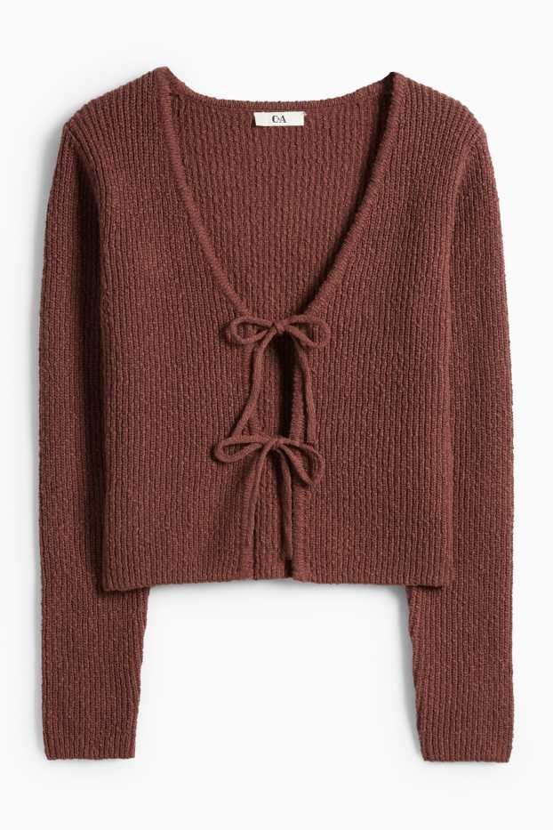 Women - Cardigan - ribbed - dark brown