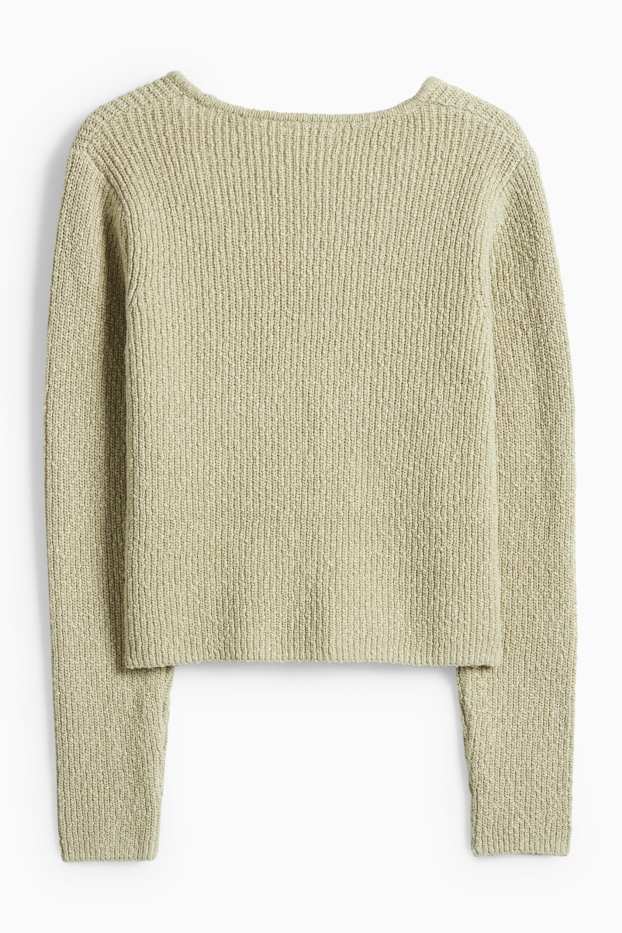 Damen - Strickjacke - gerippt - grün