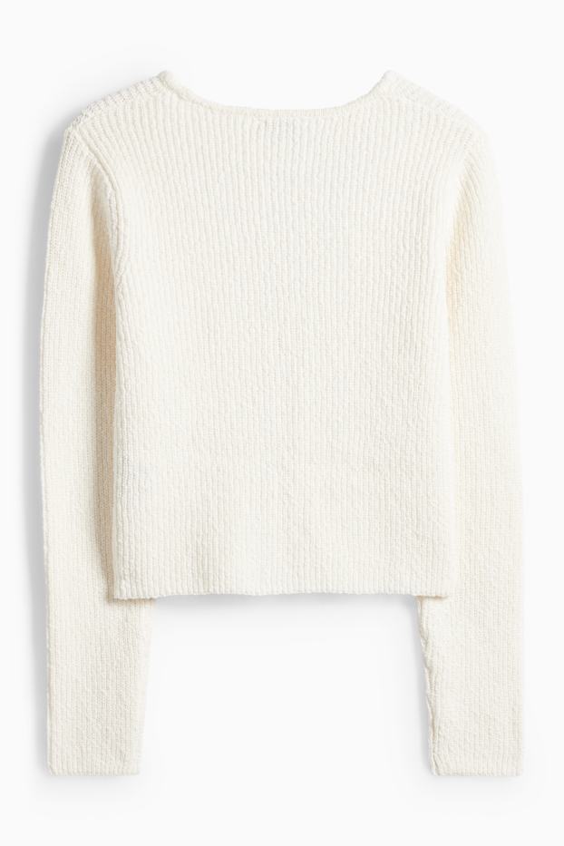 Femei - Cardigan tricotat - reiat - alb-crem