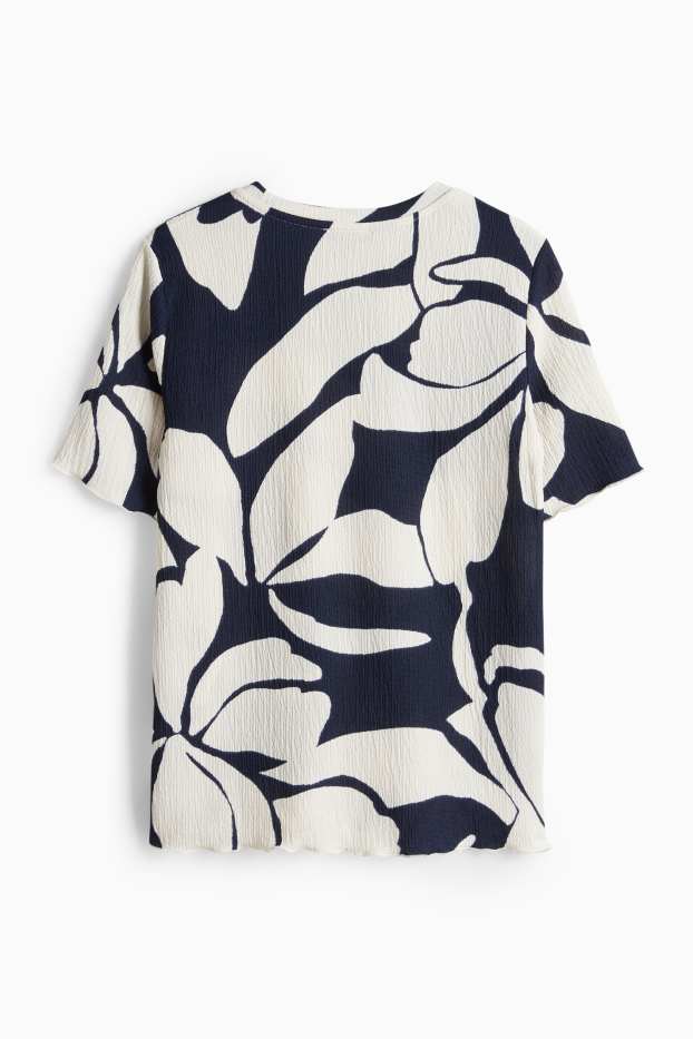 Dámské - Tričko - regular fit - s květinovým vzorem - tmavomodrá / krémově bílá