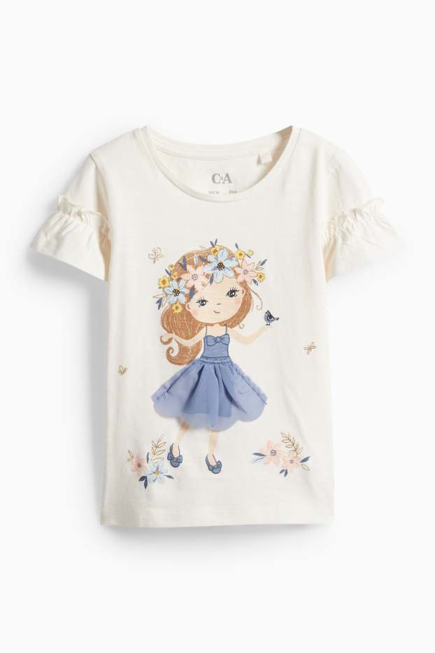 Nena - Noia i flors - samarreta de mànigues curtes - efecte brillant - blanc trencat