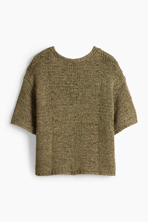 Femei - Pulover tricotat - mânecă scurtă - verde închis