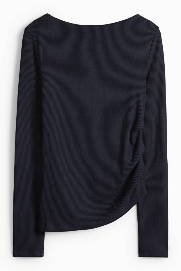 Dámské - Tričko s dlouhým rukávem - slim fit - žebrované - tmavomodrá