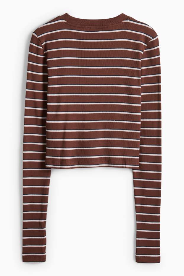 Donna - Maglia a maniche lunghe - slim fit - a coste - a righe - marrone