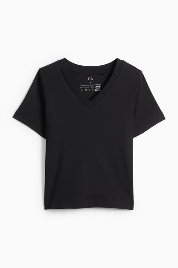 Femmes - T-shirt avec encolure en V - slim fit - noir
