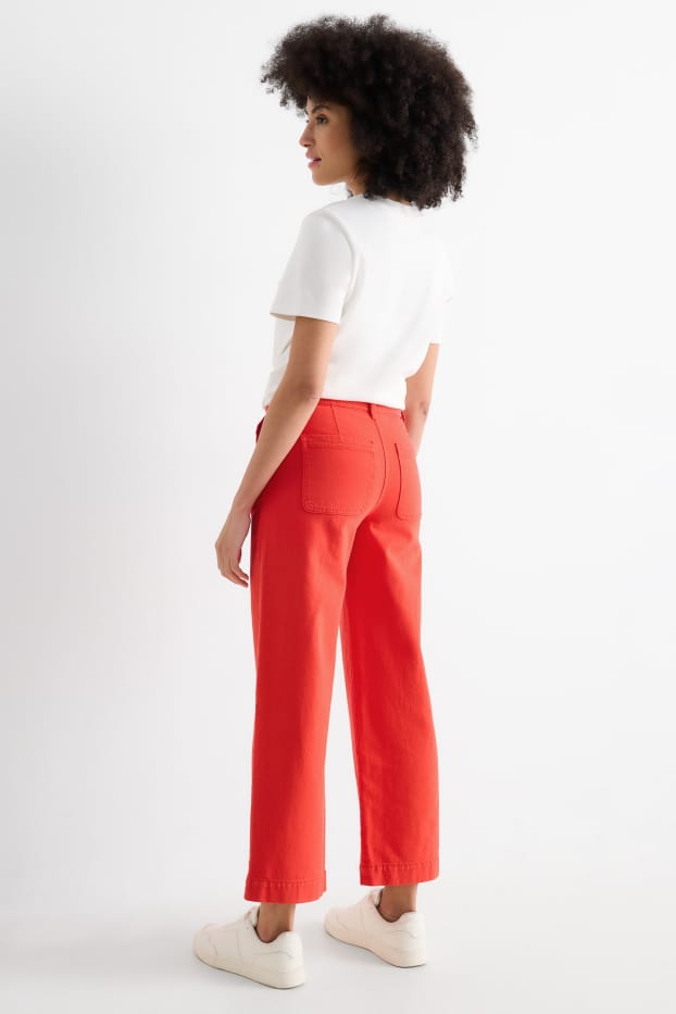 Damen - Stoffhose - Mid Waist - Straight Leg - rot