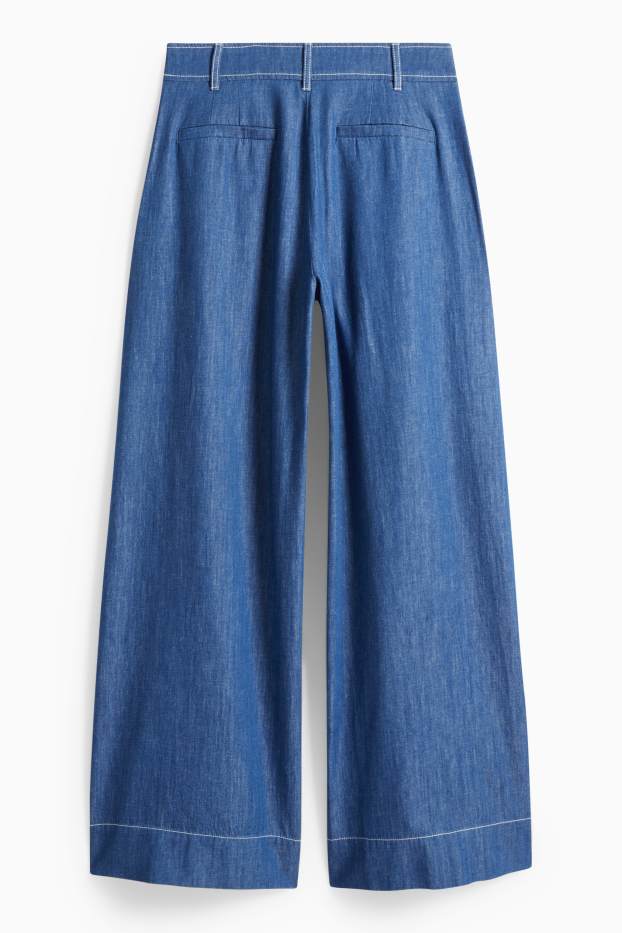 Femmes - Pantalon de toile - high waist - wide leg - aspect jean - bleu foncé
