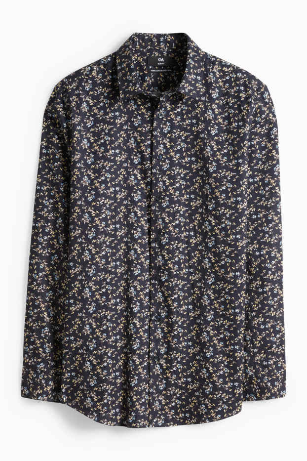 Men - Business shirt - slim fit - kent collar - easy-iron - patterned - dark blue