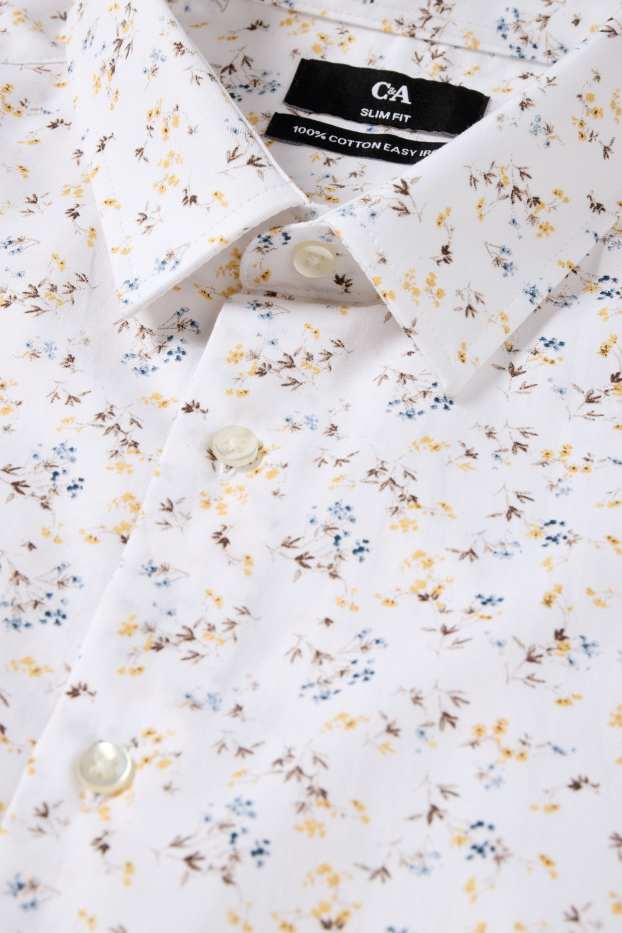 Herren - Businesshemd - Slim Fit - Kent - bügelleicht - gemustert - weiß