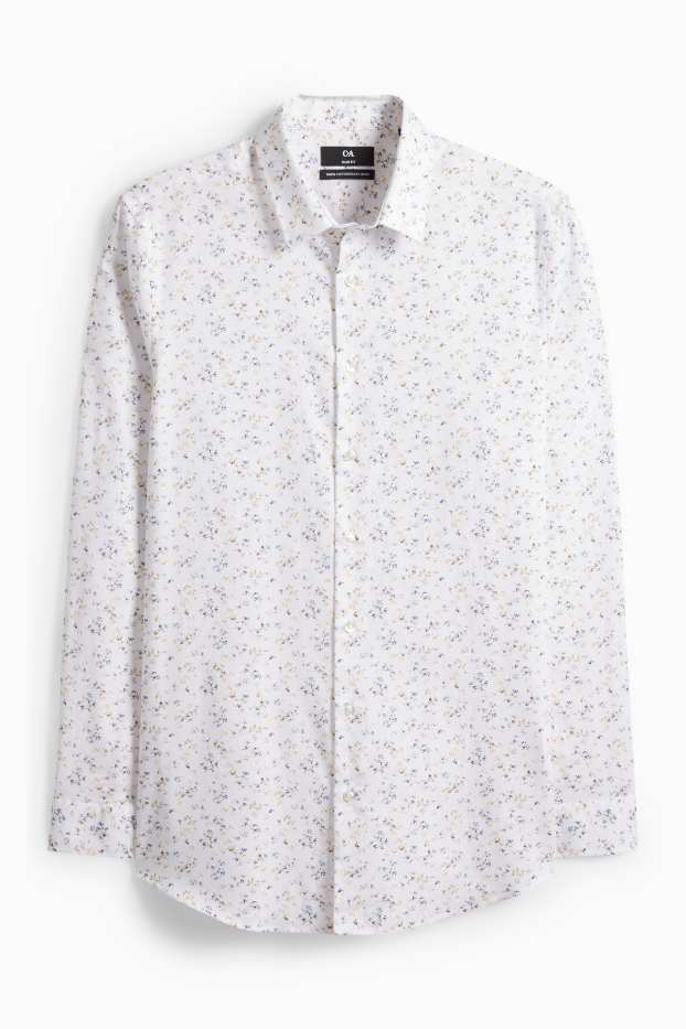 Herren - Businesshemd - Slim Fit - Kent - bügelleicht - gemustert - weiß