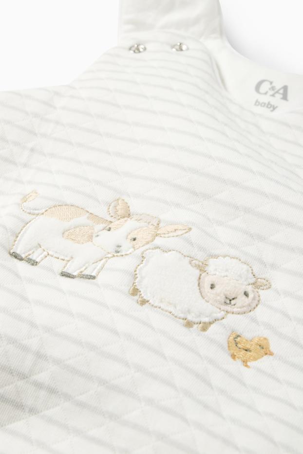 Baby: jongens - Koe, schaap en kuiken - babyslaapzak - 0 tot 4 maanden - wit