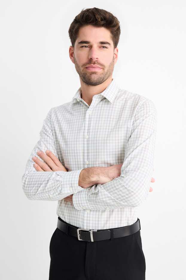 Herren - Businesshemd - Regular Fit - Kent - bügelfrei - kariert - cremeweiss