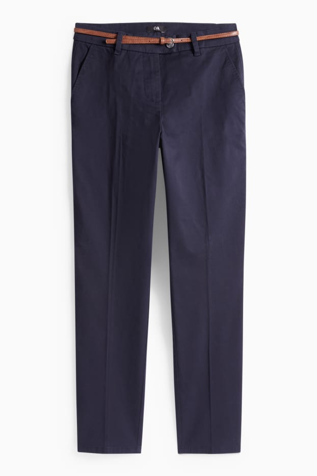 Dames - Pantalon met riem - mid waist - tapered fit - donkerblauw