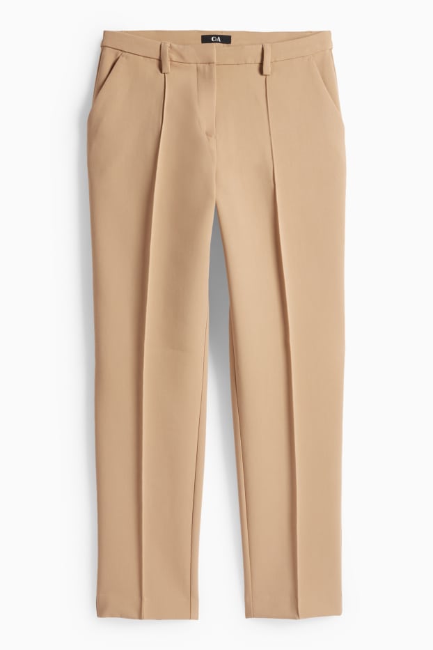 Dámské - Plátěné kalhoty - mid waist - slim fit - světle hnědá