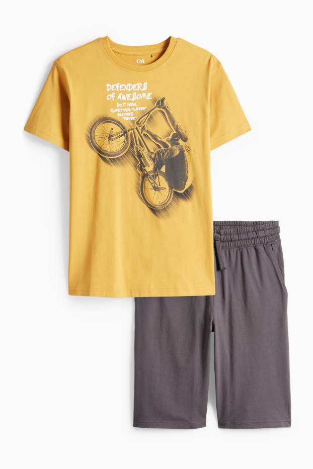 Kinderen: jongens - BMX - set - T-shirt en shorts - 2-delig - licht oranje