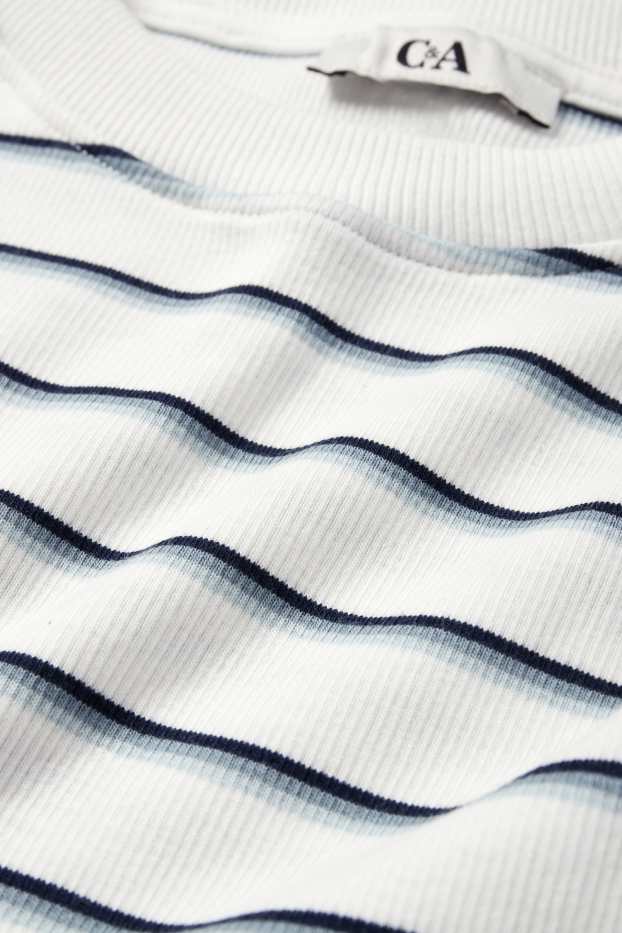 Damen - Langarmshirt - Slim Fit - gerippt - gestreift - blau / weiss