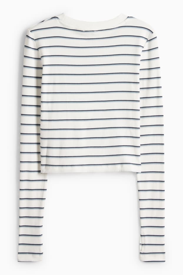 Damen - Langarmshirt - Slim Fit - gerippt - gestreift - blau / weiss