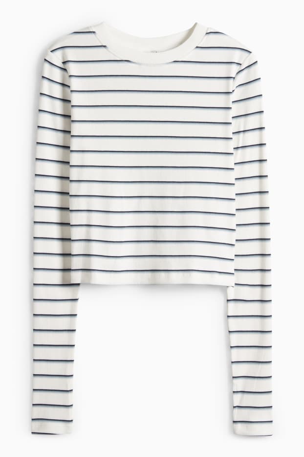 Damen - Langarmshirt - Slim Fit - gerippt - gestreift - blau / weiss