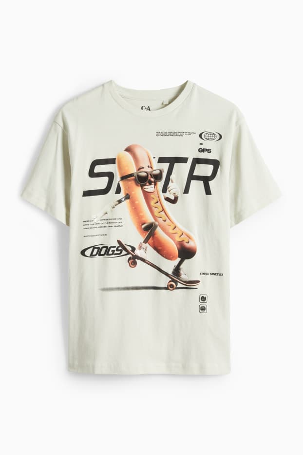 Děti - chlapci - Párek v rohlíku - tričko s krátkým rukávem - krémově bílá