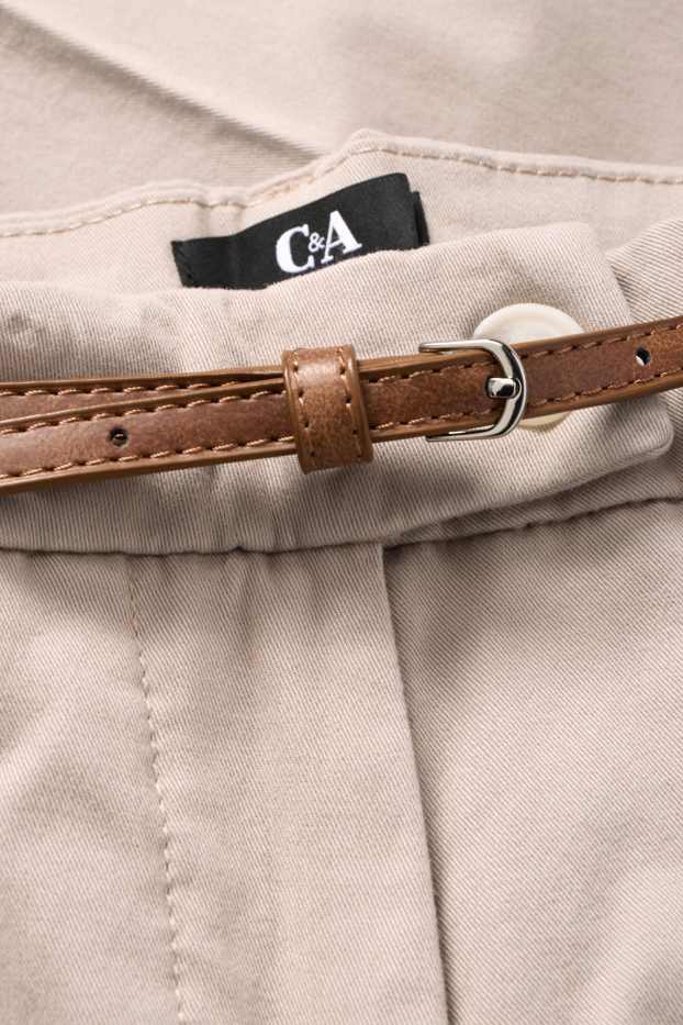 Damen - Stoffhose mit Gürtel - Mid Waist - Tapered Fit - hellbeige