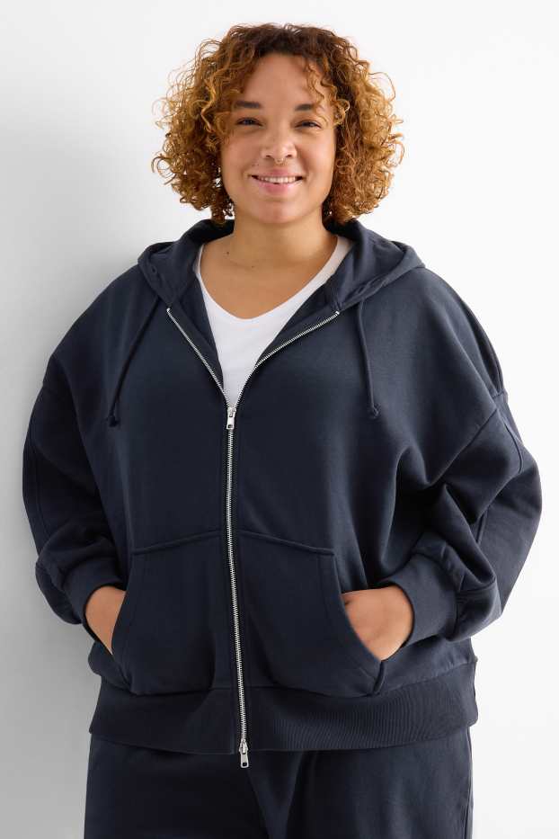 Femmes - Sweat zippé en molleton avec capuche - bleu foncé