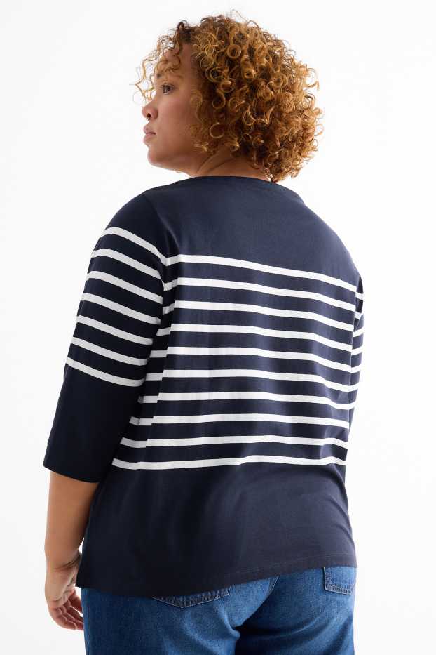 Dona - Samarreta de mànigues llargues - regular fit - de ratlles - blau fosc / blanc