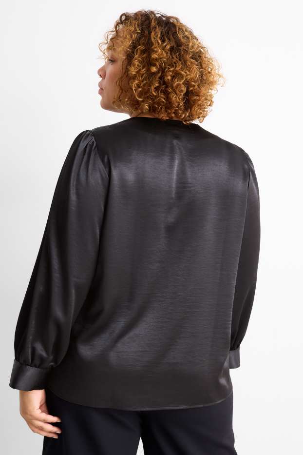 Women - V-neck satin blouse - black