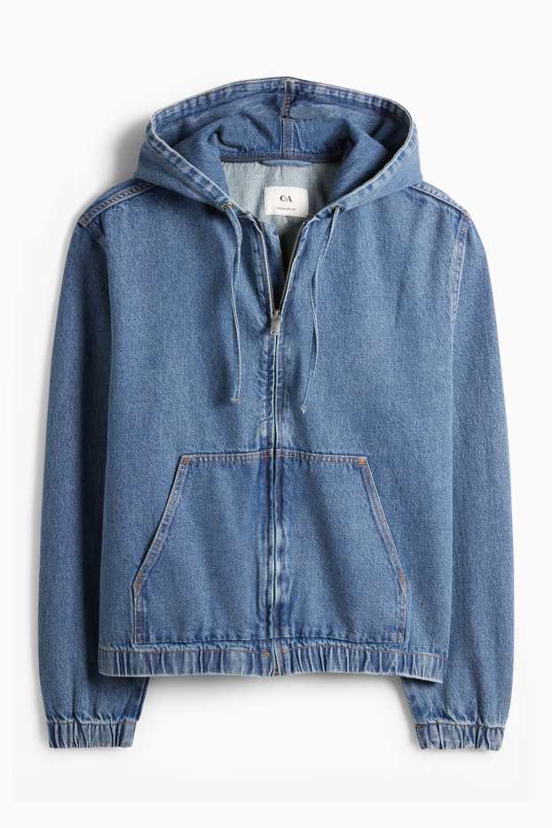 Men - Denim jacket with hood - blue denim