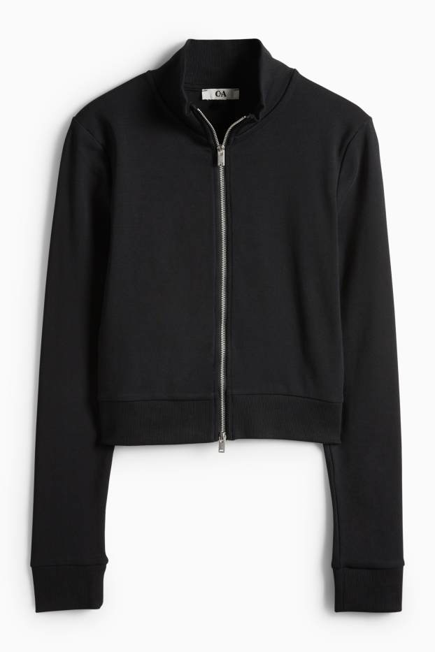 Damen - Crop Sweatjacke - schwarz