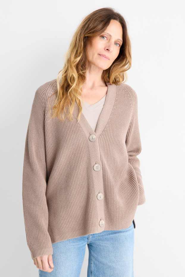 Femmes - Gilet en maille - côtelé - taupe