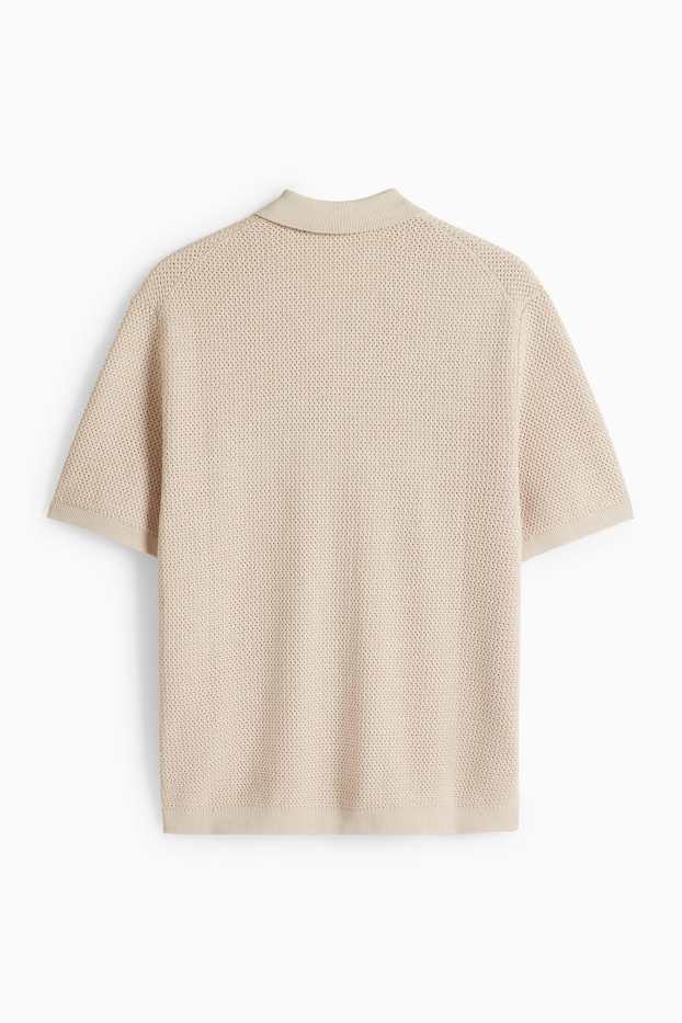 Bărbați - Cămașă tricotată - regular fit - guler cu rever - bej deschis