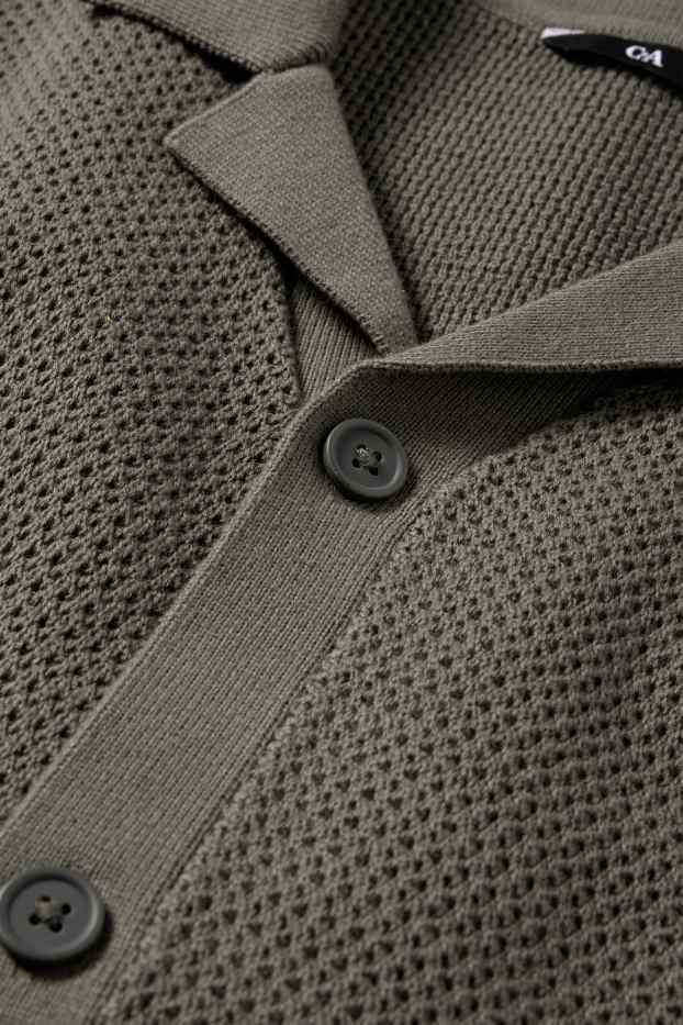 Hommes - Chemise en maille - regular fit - col à revers - vert foncé