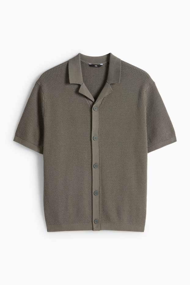 Hommes - Chemise en maille - regular fit - col à revers - vert foncé