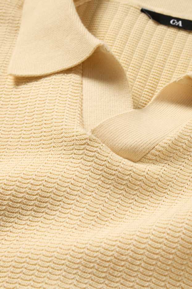 Pánské - Pletená polokošile - relaxed fit - strukturovaná - světle žlutá