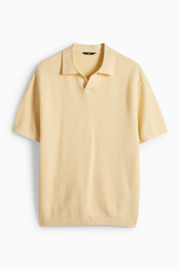 Pánské - Pletená polokošile - relaxed fit - strukturovaná - světle žlutá