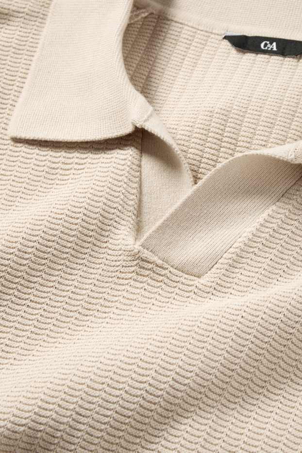 Pánské - Pletená polokošile - relaxed fit - strukturovaná - světle béžová