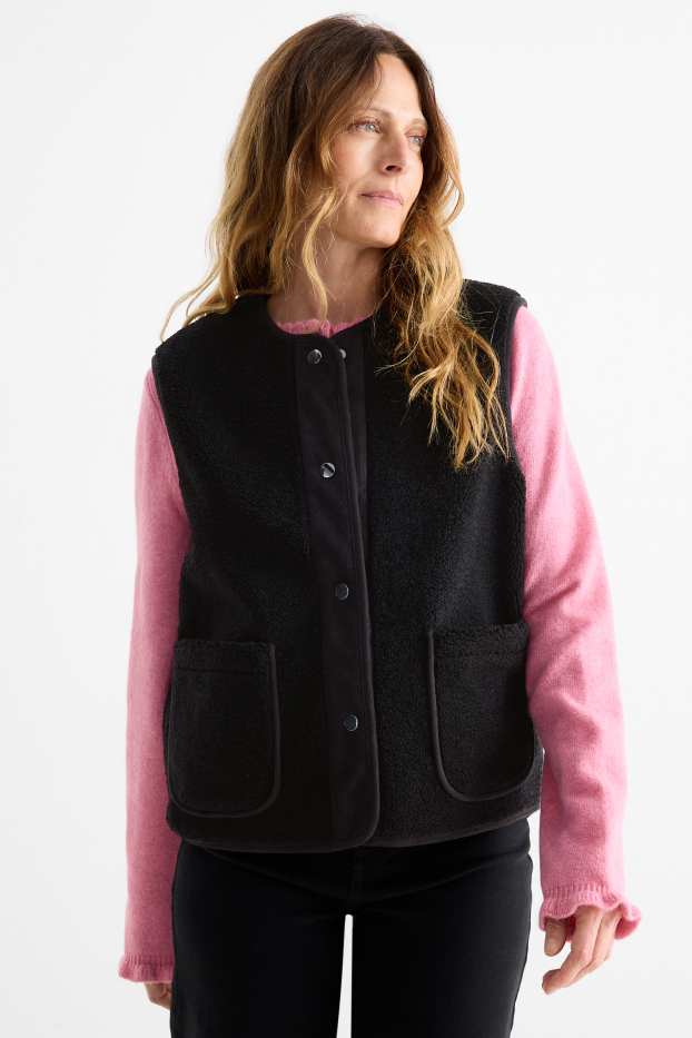 Femei - Vestă de pluș - negru