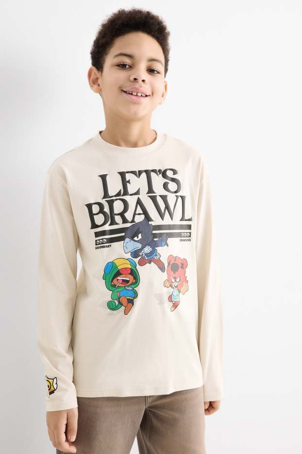Kinderen: jongens - Set van 2 - Brawl Stars - longsleeve - zwart / beige