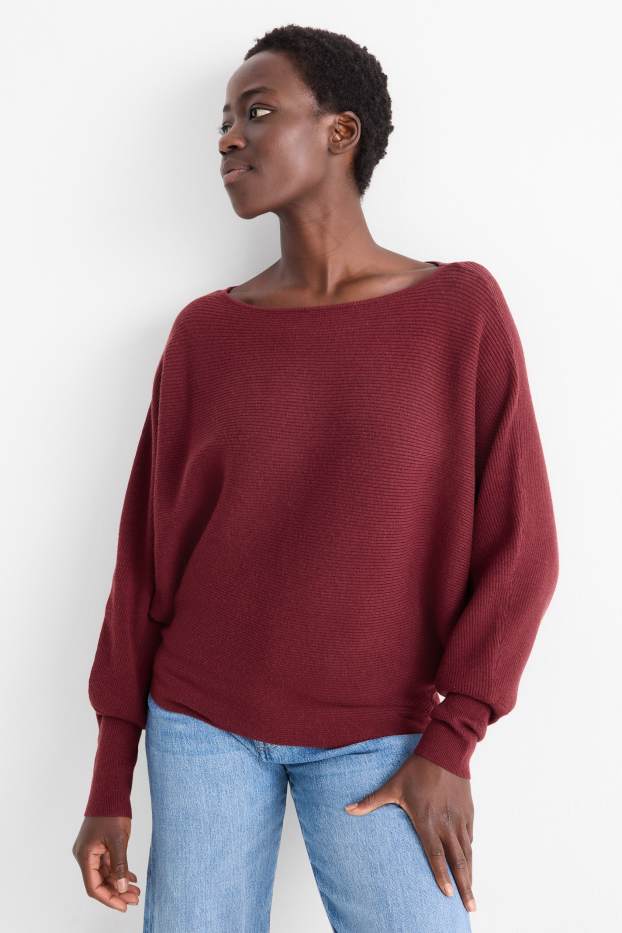 Dámské - Svetr - žebrovaný - bordeaux